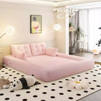 78.7 Multifunctional Foldable Sofa Bed, 3-in-1 Teddy Fabric Foam Filled Sleepder Sofa Bed Pink