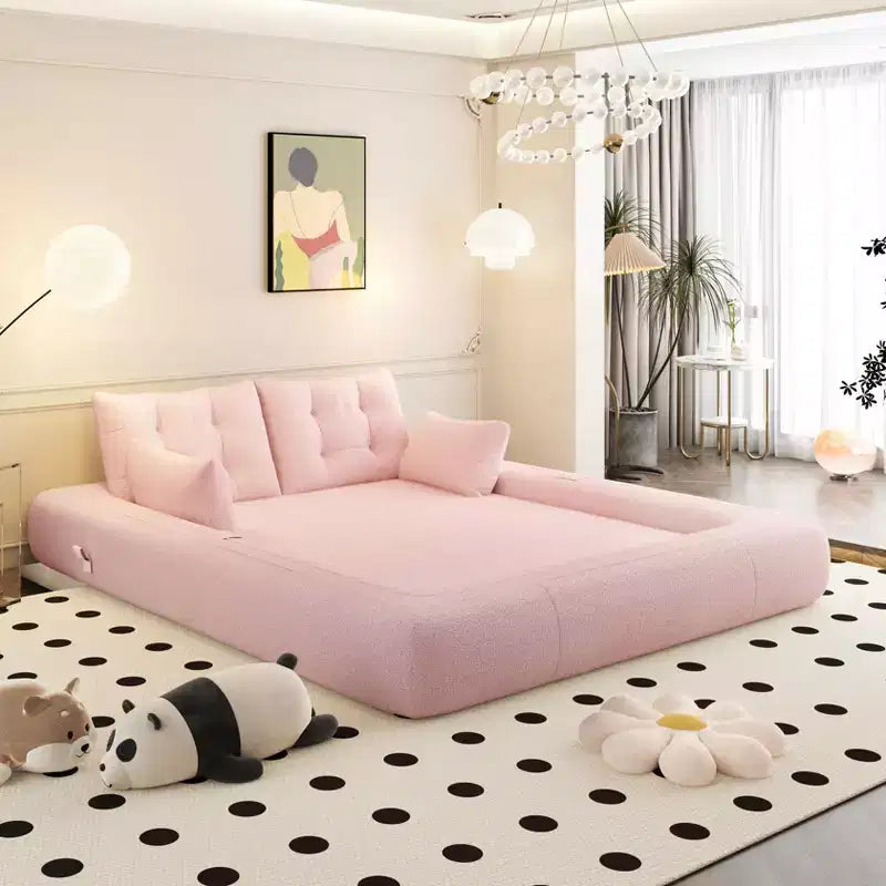 78.7 Multifunctional Foldable Sofa Bed, 3-in-1 Teddy Fabric Foam Filled Sleepder Sofa Bed Pink