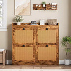 Shoe Cabinet Rattan with 4 Flip Drawers, Wooden Freestanding Shoe Organizer with Adjustable Shelves, Shoe Storage for Entryway, Closet, Hallway