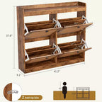 Shoe Cabinet Rattan with 4 Flip Drawers, Wooden Freestanding Shoe Organizer with Adjustable Shelves, Shoe Storage for Entryway, Closet, Hallway
