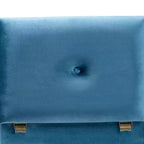 Velvet and Wood Storage Ottoman Blue/Oak: Padded, Rectangular Storage Seat