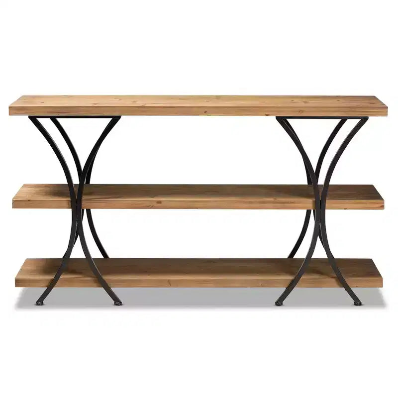 Wood and Metal Console Table Brown: Entryway Furniture, Rectangular Sofa Table