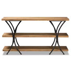 Wood and Metal Console Table Brown: Entryway Furniture, Rectangular Sofa Table