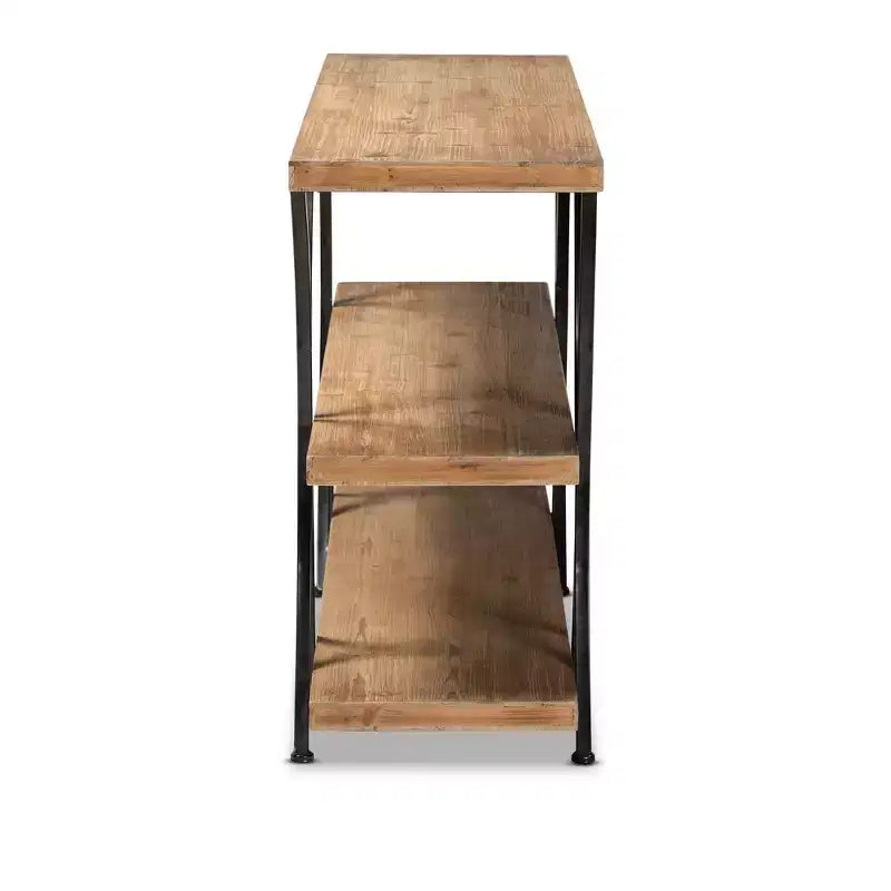 Wood and Metal Console Table Brown: Entryway Furniture, Rectangular Sofa Table