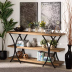 Wood and Metal Console Table Brown: Entryway Furniture, Rectangular Sofa Table