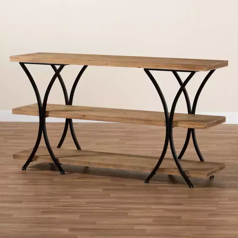 Wood and Metal Console Table Brown: Entryway Furniture, Rectangular Sofa Table