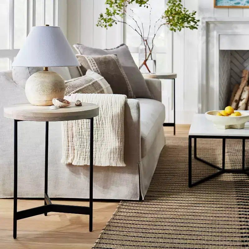 Round Wooden End Table Brown