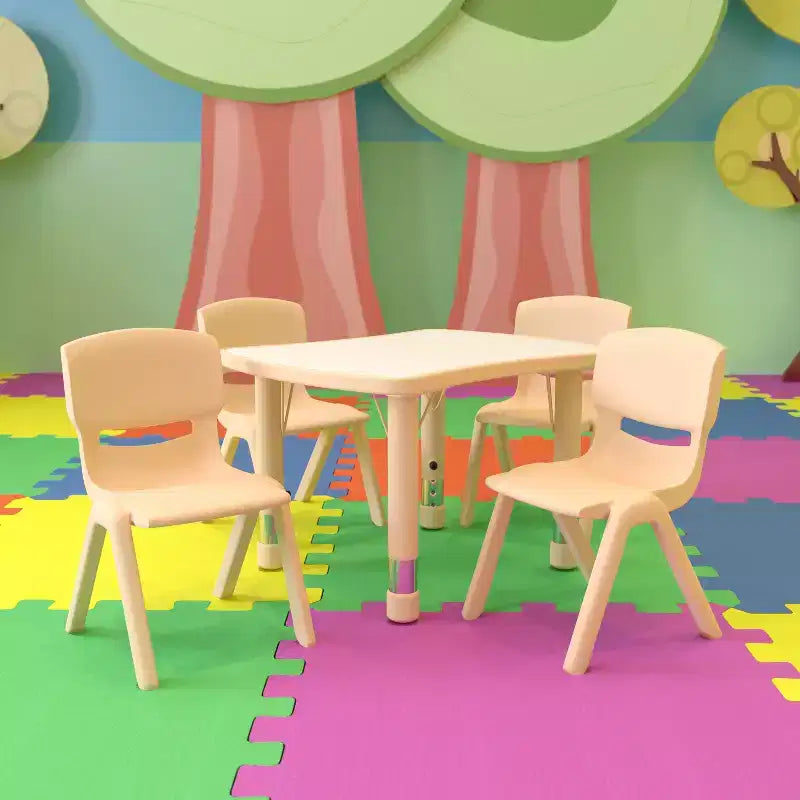 21.875W x 26.625L Rectangular Plastic Height Adjustable Activity Table with 4 Chairs