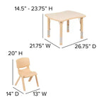 21.875W x 26.625L Rectangular Plastic Height Adjustable Activity Table with 4 Chairs