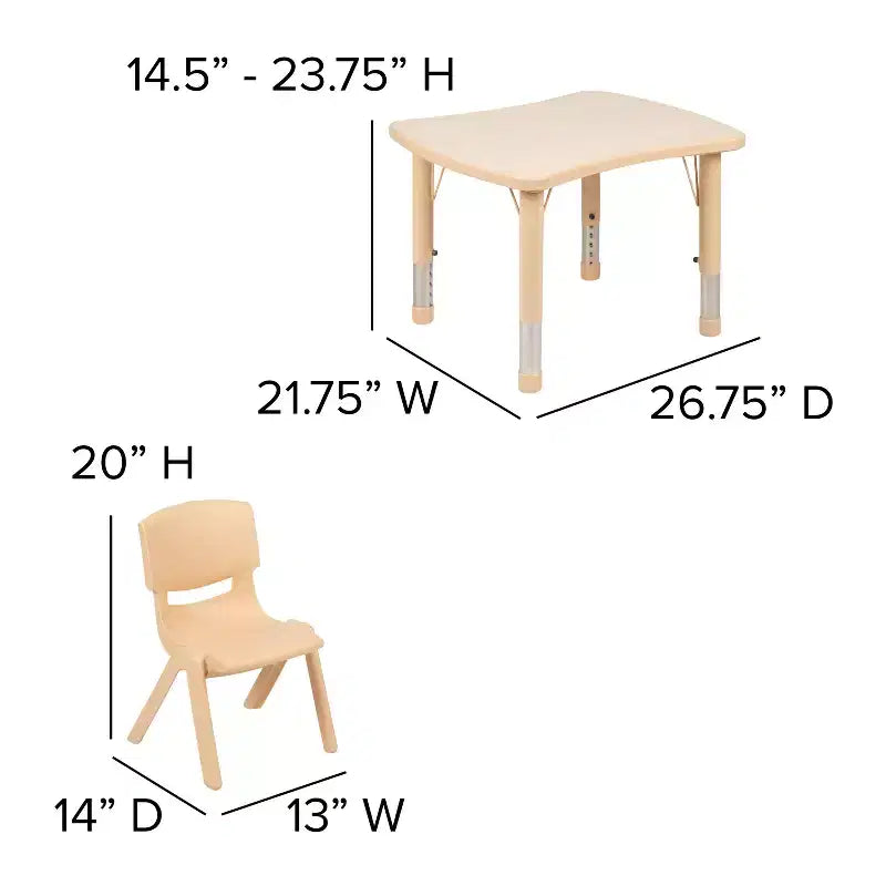 21.875W x 26.625L Rectangular Plastic Height Adjustable Activity Table with 4 Chairs