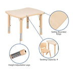 21.875W x 26.625L Rectangular Plastic Height Adjustable Activity Table with 4 Chairs