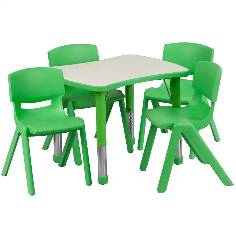 Emma and Oliver 21.875W x 26.625L Rectangular Plastic Height Adjustable Activity Table Set with 4 Chairs