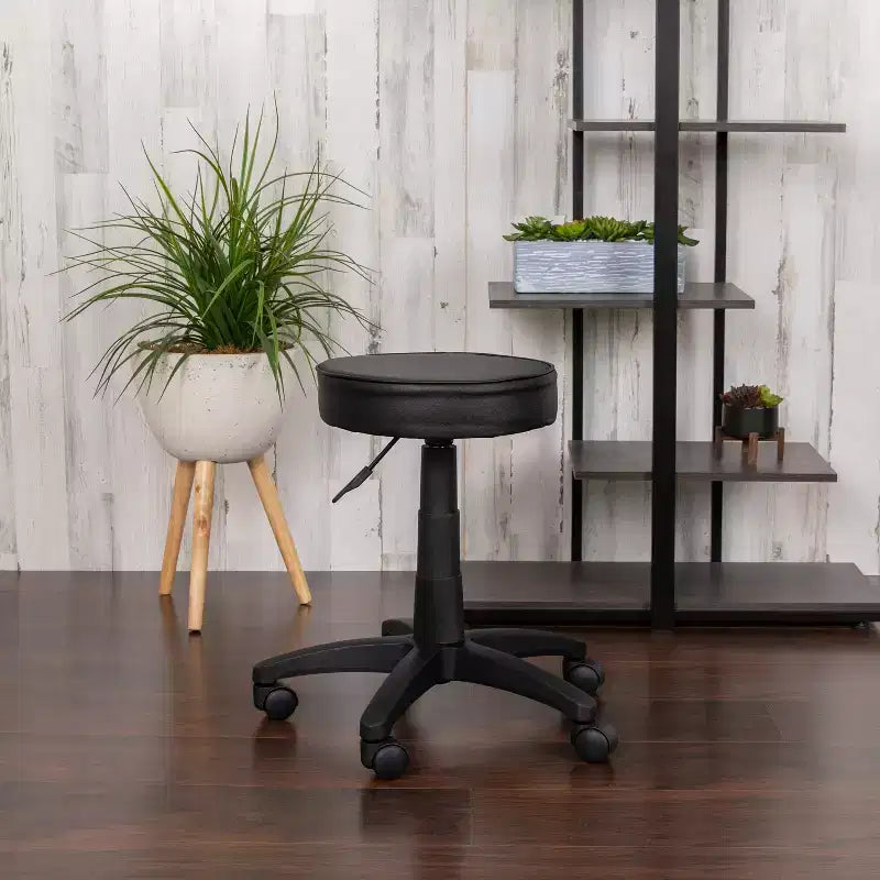 Black Adjustable Doctors Stool on Wheels with Ergonomic Molded Seat