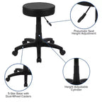 Black Adjustable Doctors Stool on Wheels with Ergonomic Molded Seat