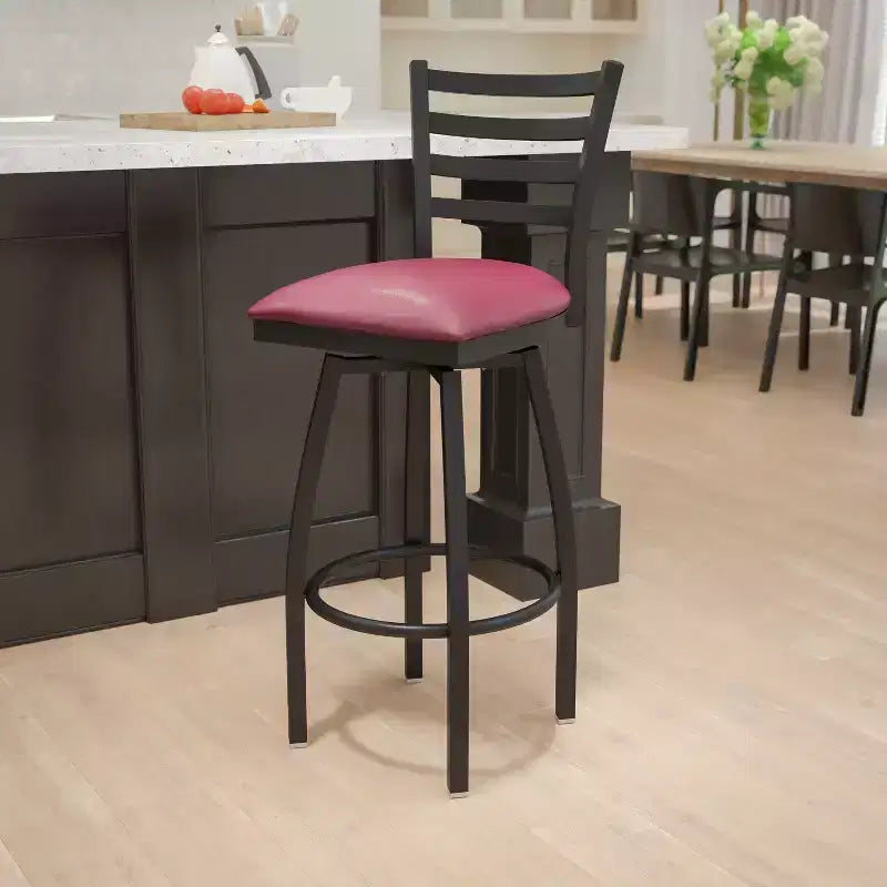 Black Ladder Back Swivel Metal Restaurant Dining Barstool