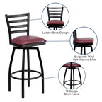 Black Ladder Back Swivel Metal Restaurant Dining Barstool