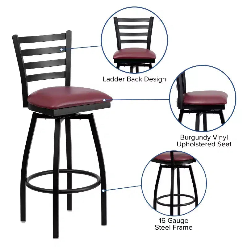 Black Ladder Back Swivel Metal Restaurant Dining Barstool
