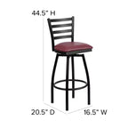 Black Ladder Back Swivel Metal Restaurant Dining Barstool