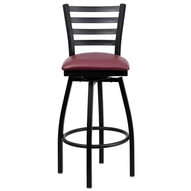 Black Ladder Back Swivel Metal Restaurant Dining Barstool