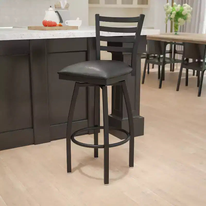 Black Ladder Back Swivel Metal Restaurant Dining Barstool