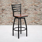 Black Ladder Back Swivel Metal Restaurant Dining Barstool