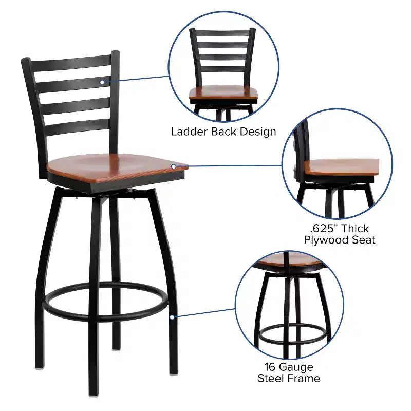Black Ladder Back Swivel Metal Restaurant Dining Barstool