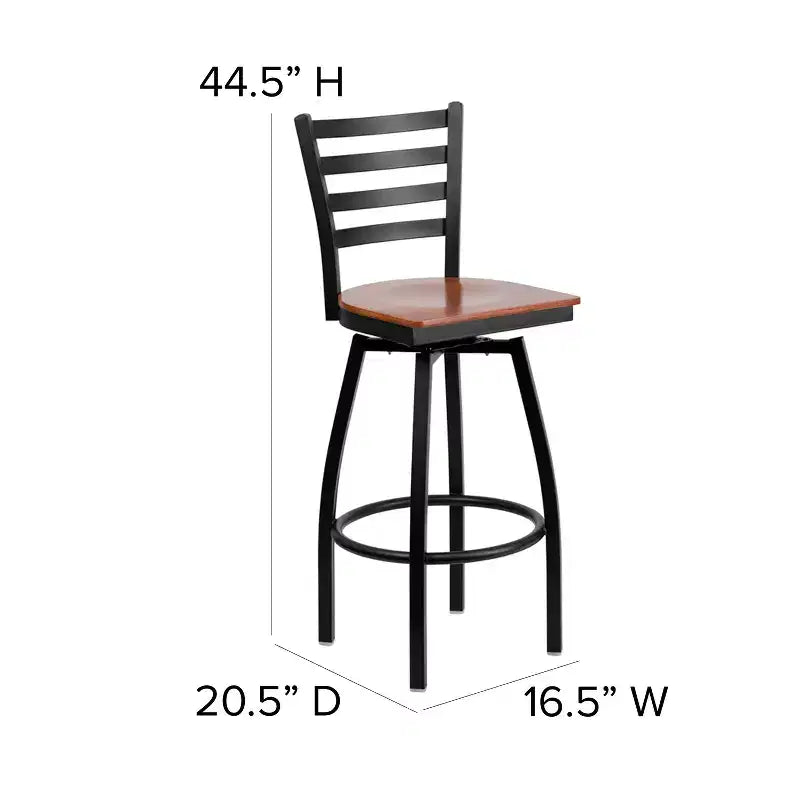 Black Ladder Back Swivel Metal Restaurant Dining Barstool