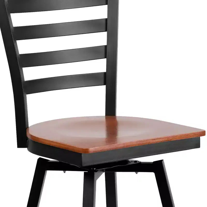 Black Ladder Back Swivel Metal Restaurant Dining Barstool