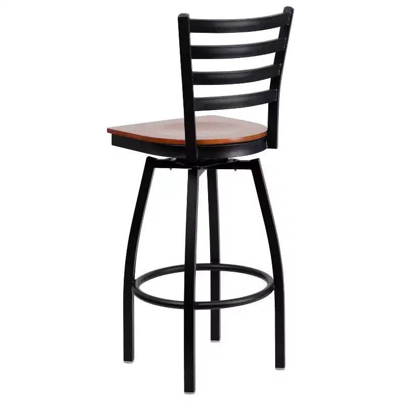 Black Ladder Back Swivel Metal Restaurant Dining Barstool