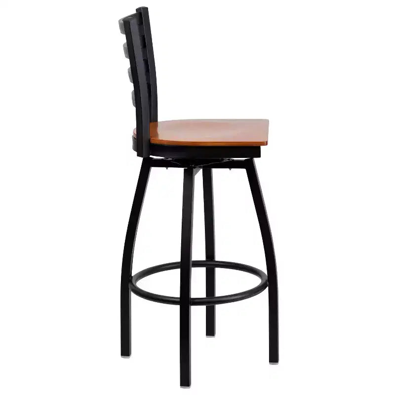 Black Ladder Back Swivel Metal Restaurant Dining Barstool