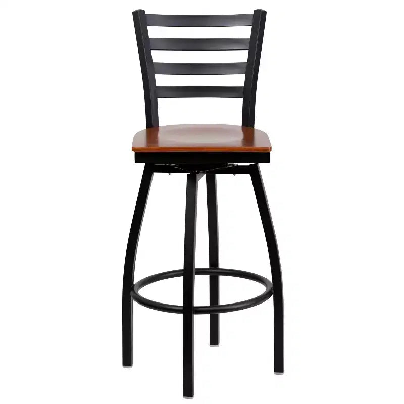 Black Ladder Back Swivel Metal Restaurant Dining Barstool