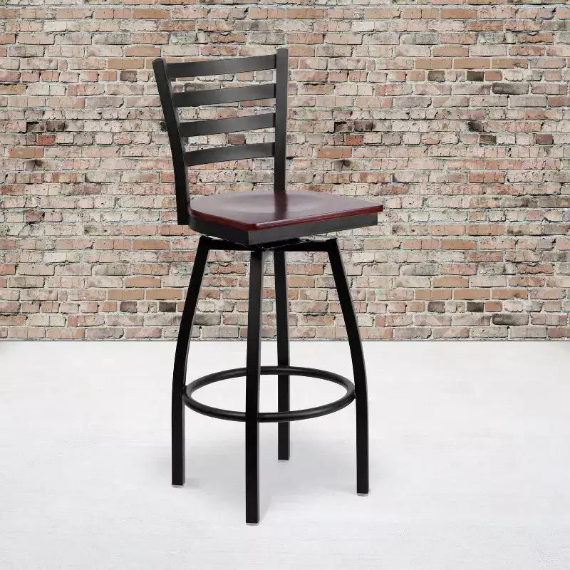 Black Ladder Back Swivel Metal Restaurant Dining Barstool