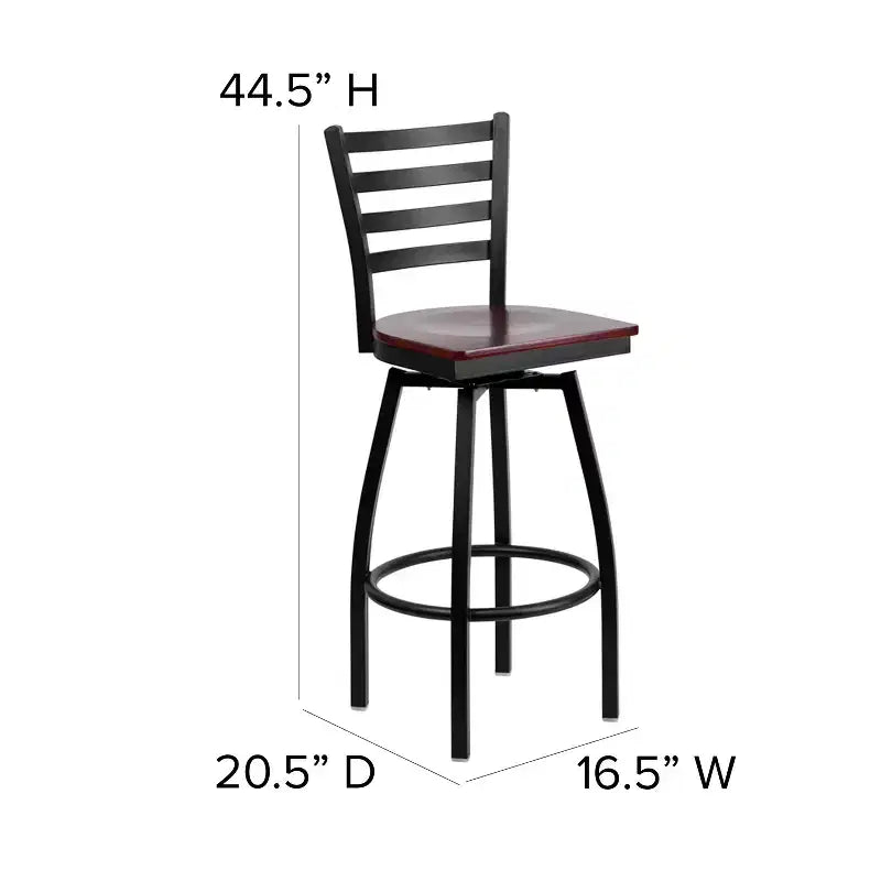 Black Ladder Back Swivel Metal Restaurant Dining Barstool
