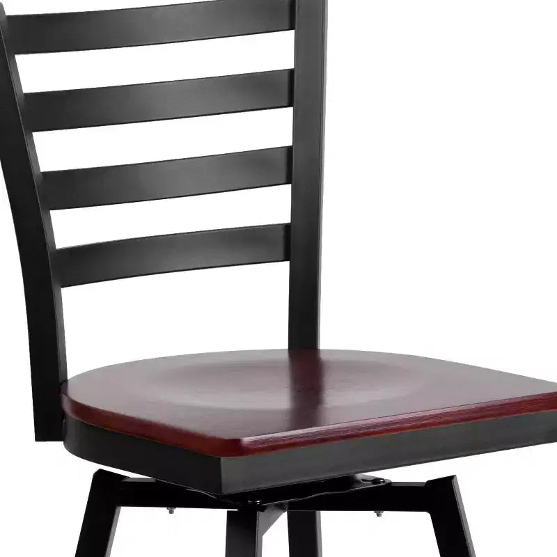 Black Ladder Back Swivel Metal Restaurant Dining Barstool