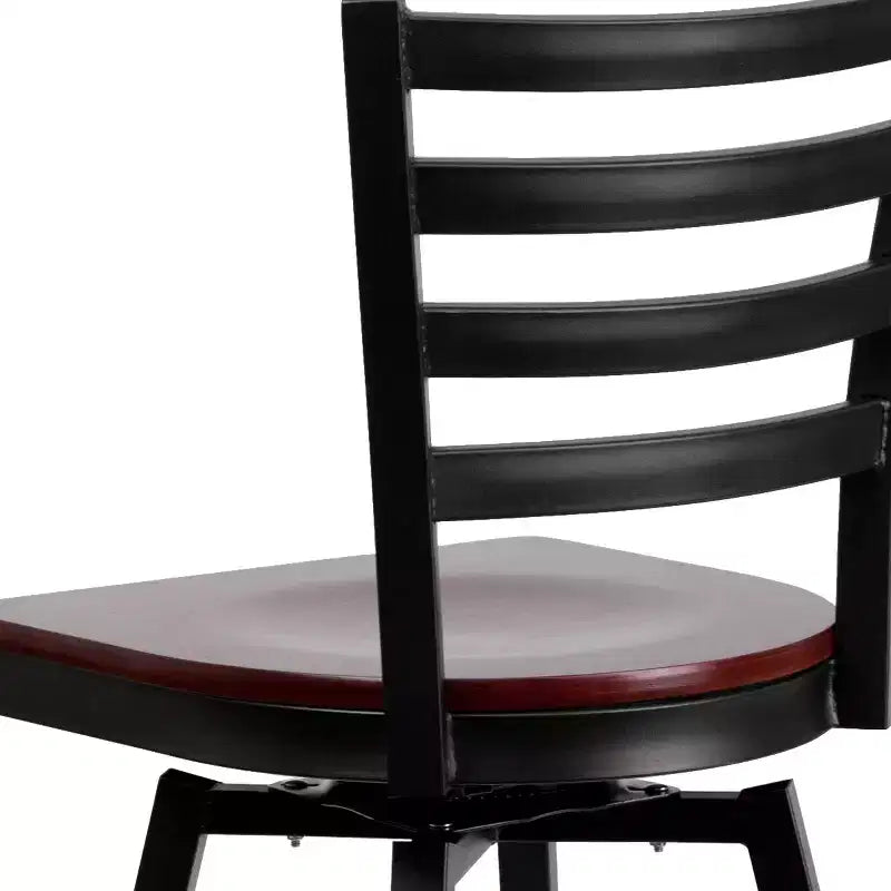 Black Ladder Back Swivel Metal Restaurant Dining Barstool