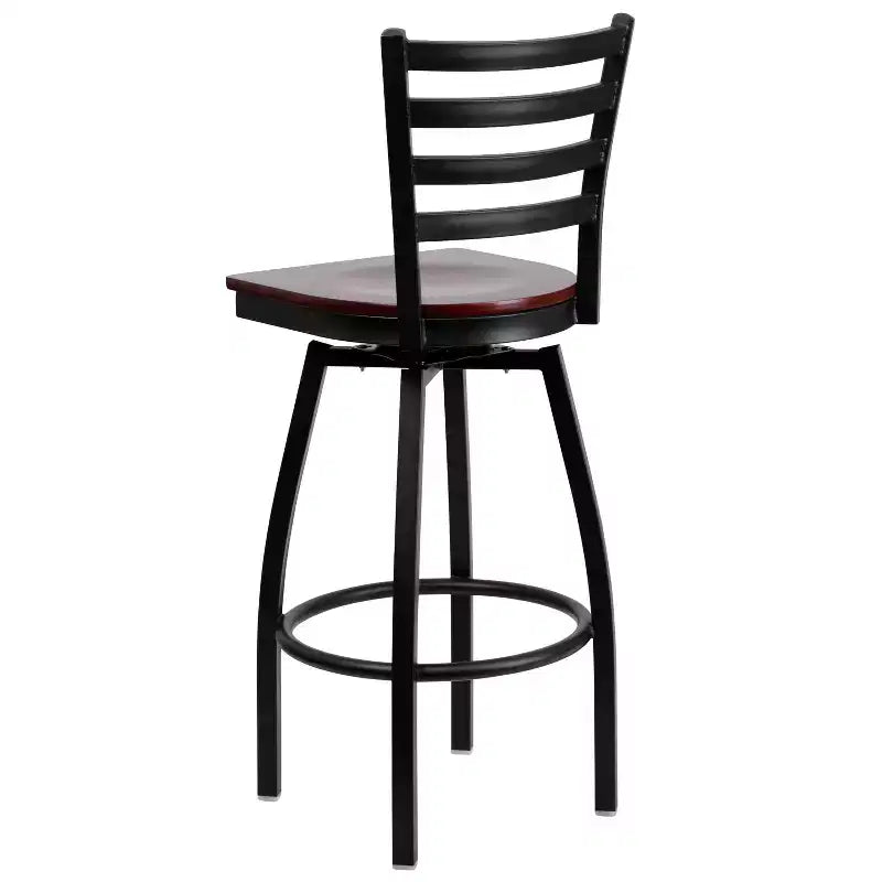 Black Ladder Back Swivel Metal Restaurant Dining Barstool