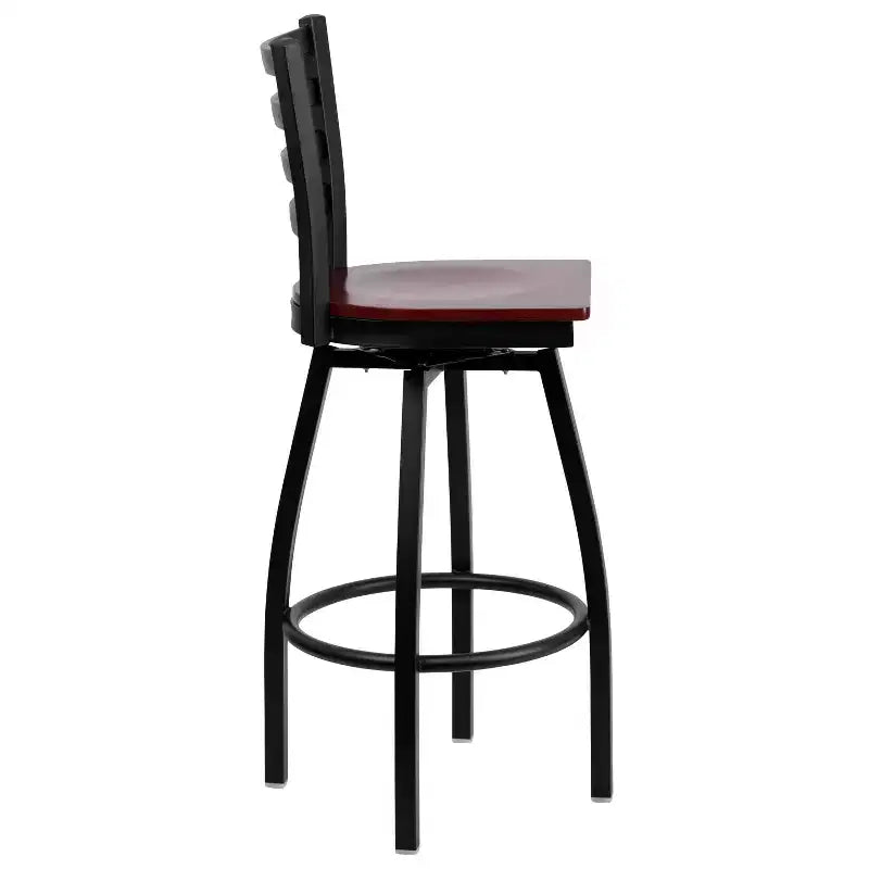 Black Ladder Back Swivel Metal Restaurant Dining Barstool