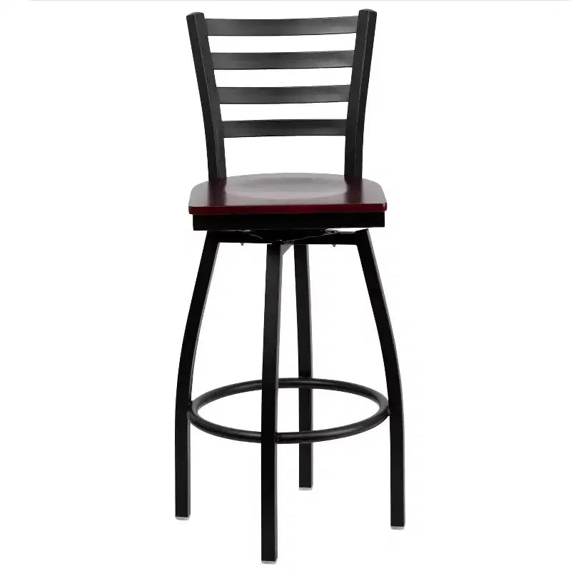 Black Ladder Back Swivel Metal Restaurant Dining Barstool