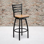 Black Ladder Back Swivel Metal Restaurant Dining Barstool