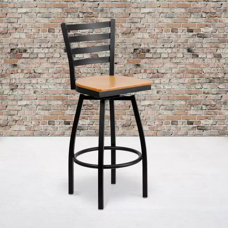 Black Ladder Back Swivel Metal Restaurant Dining Barstool