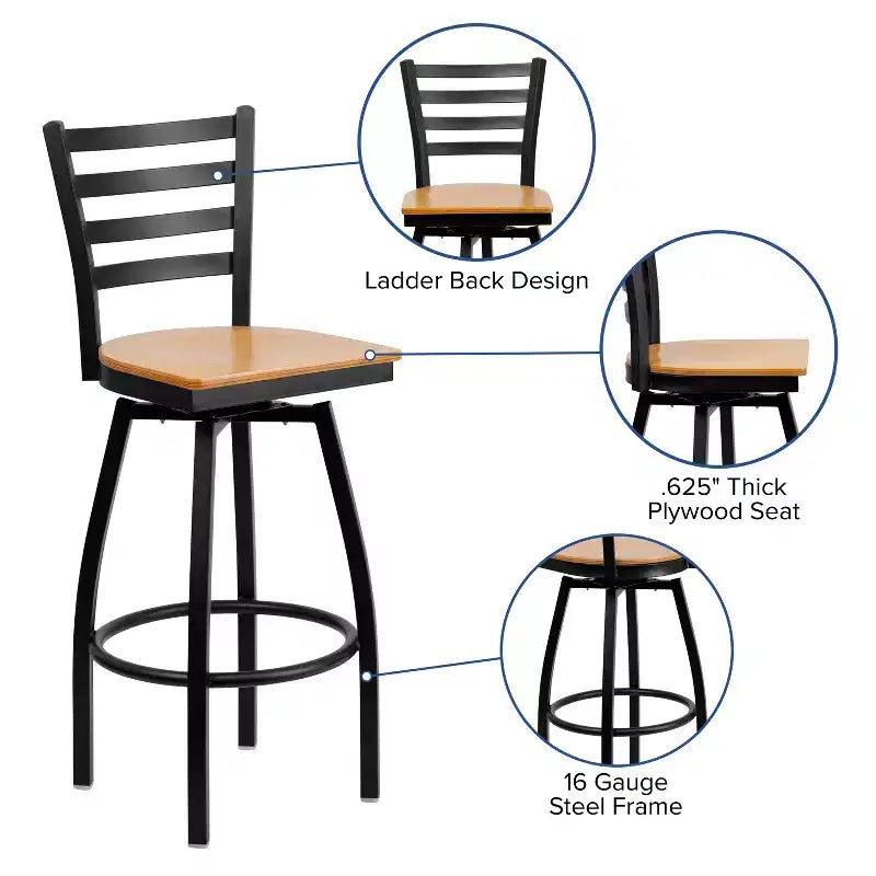 Black Ladder Back Swivel Metal Restaurant Dining Barstool