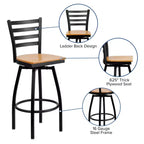 Black Ladder Back Swivel Metal Restaurant Dining Barstool