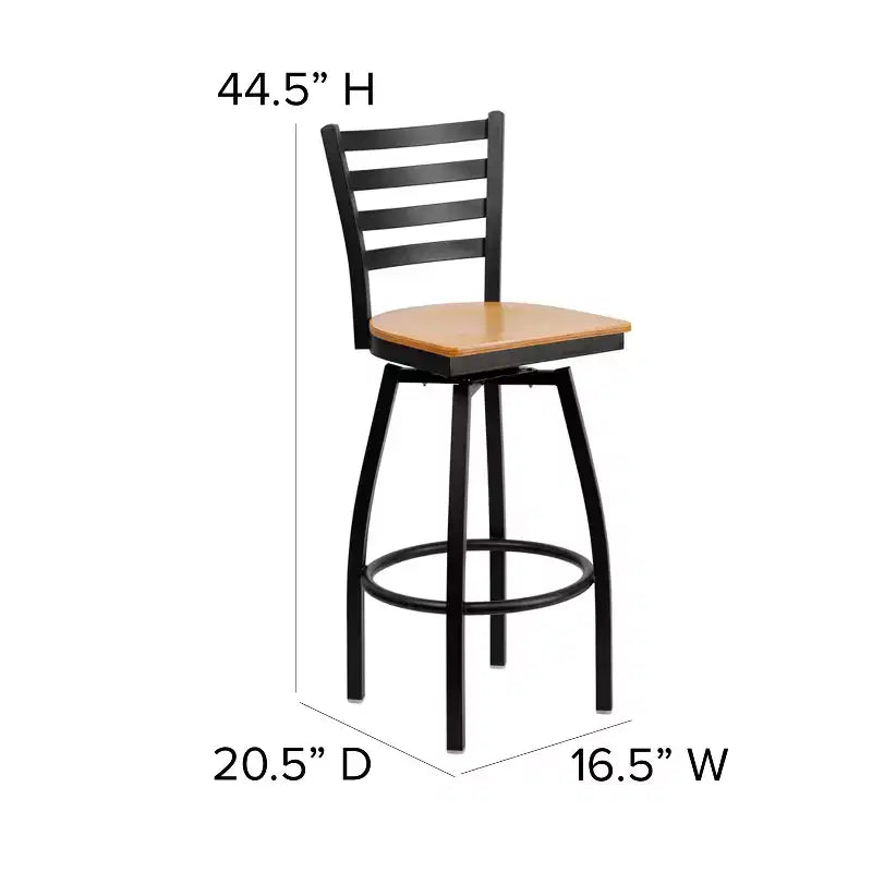 Black Ladder Back Swivel Metal Restaurant Dining Barstool