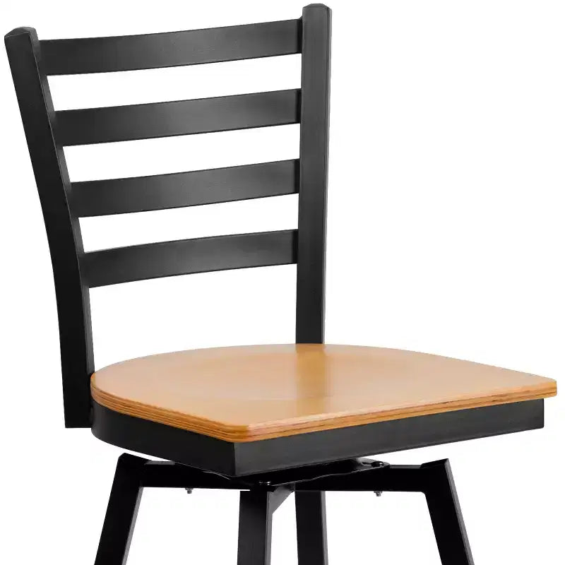 Black Ladder Back Swivel Metal Restaurant Dining Barstool