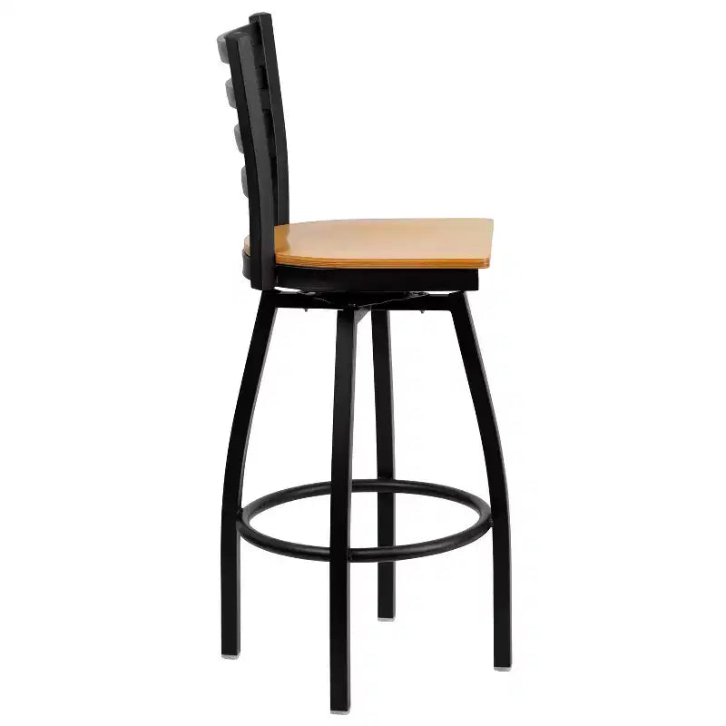 Black Ladder Back Swivel Metal Restaurant Dining Barstool