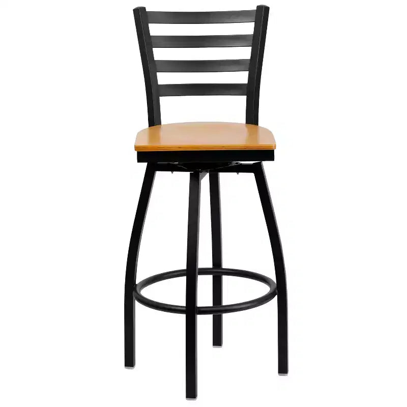 Black Ladder Back Swivel Metal Restaurant Dining Barstool