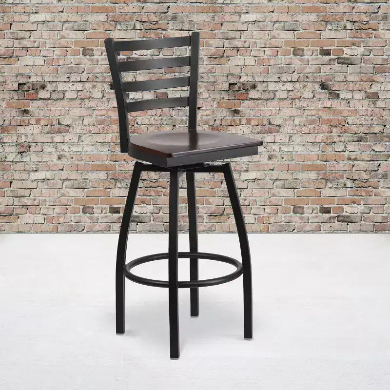 Black Ladder Back Swivel Metal Restaurant Dining Barstool