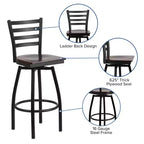 Black Ladder Back Swivel Metal Restaurant Dining Barstool