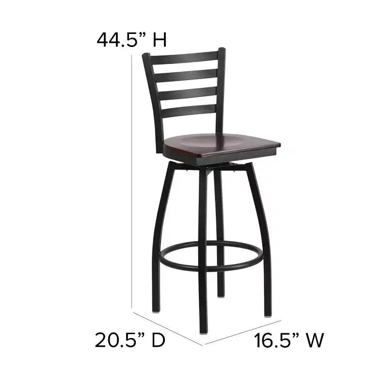 Black Ladder Back Swivel Metal Restaurant Dining Barstool