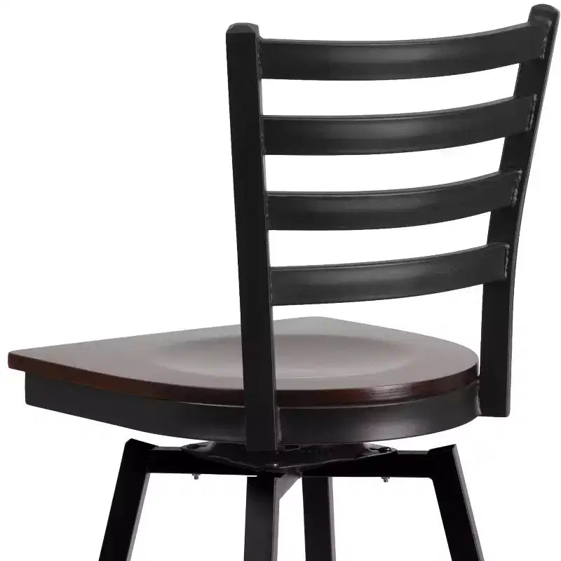 Black Ladder Back Swivel Metal Restaurant Dining Barstool
